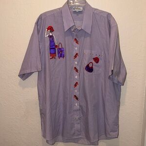 Vintage red hat society shirt red shoes purple purse Shacket striped purple